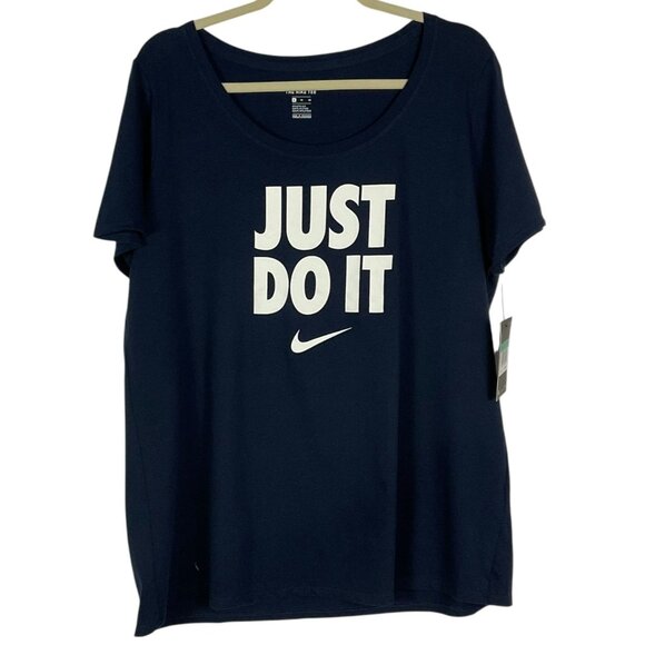Nike Tops - NWT Nike "Just Do It" in "college navy" blue tee, Women's size XL, Athletic Cut